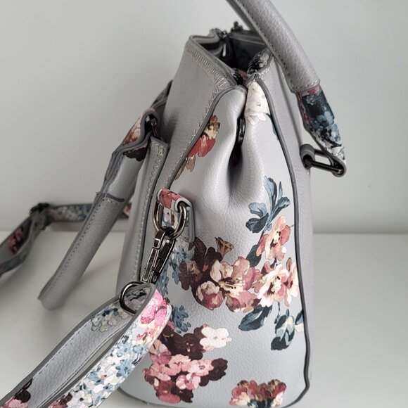 Céline Dion Floral Satchel Bag • Grey Leather • Crossbody/Top Handle - Picture 3 of 11